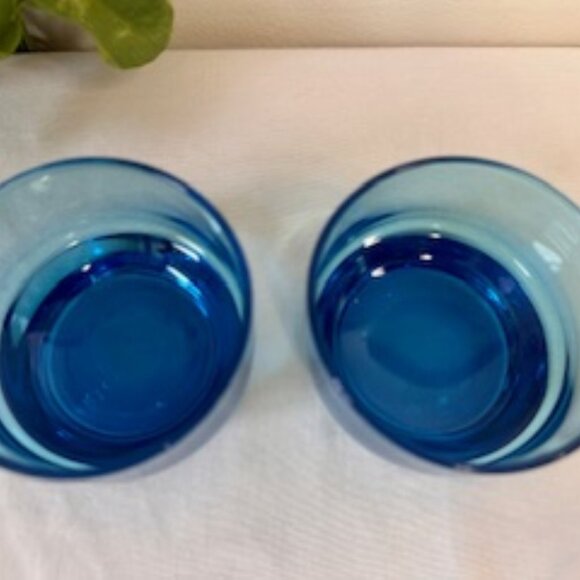 Vintage cobalt turquoise lowball cocktail glasses mid-century barware modern gla - Picture 3 of 3